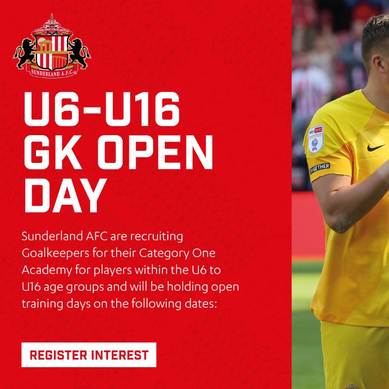 AcademyOfLight's tweet photo. We are delighted to confirm an Under-6 to Under-16 goalkeeper open day 🧤

🗳️ Find all the details and register your interest below!

#SAFC