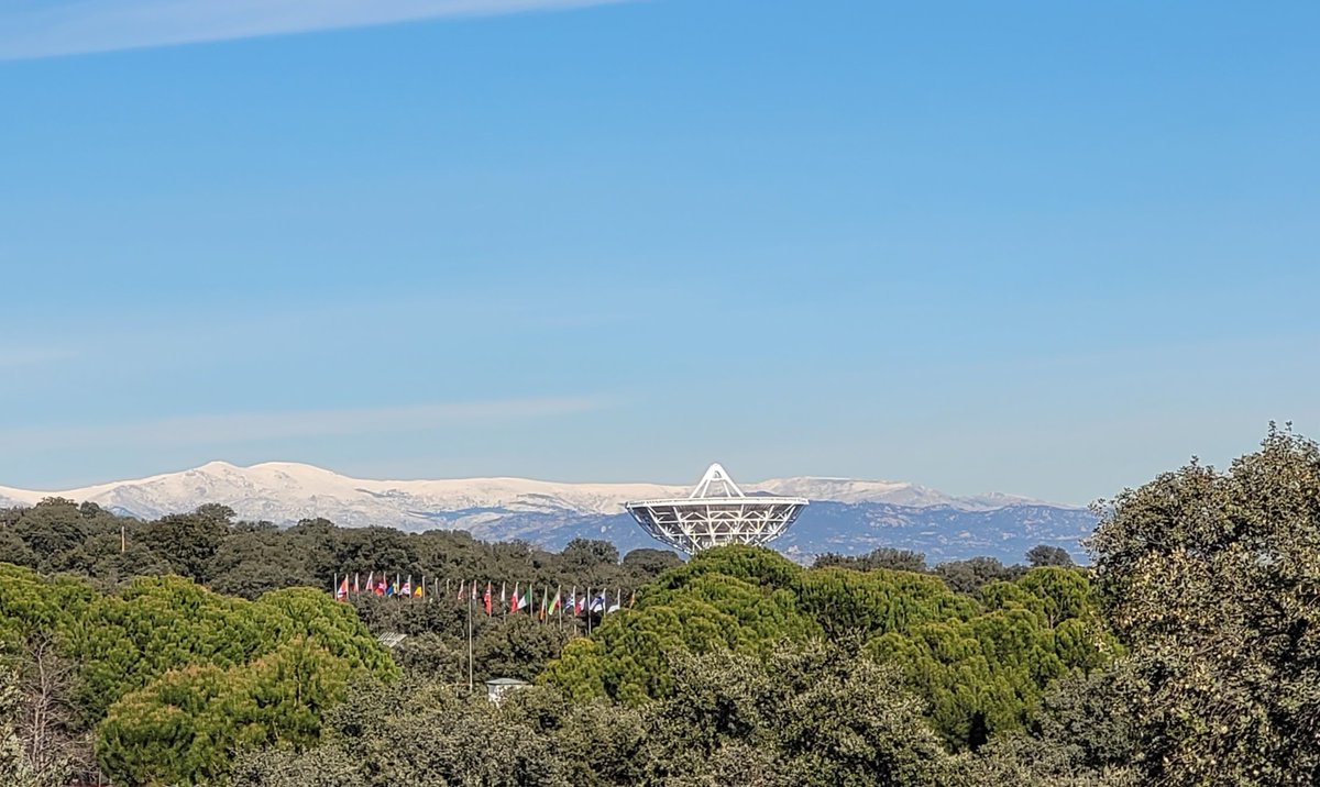 It's that time of year again - obligatory photo of the snowy mountains as a backdrop to a cold #ESAC <a href="/esa_es/">ESA España</a> today