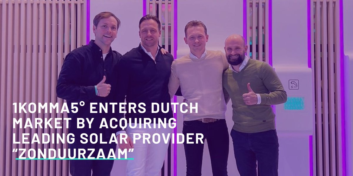 🚀 BIG NEWS: We're thrilled to announce our entry into the Dutch market with the acquisition of Zonduurzaam! This collaboration marks a significant stride in expanding our 'Heartbeat' energy software platform. 📰 Find the full press release below.👇 1komma5grad.com/en/press/press…