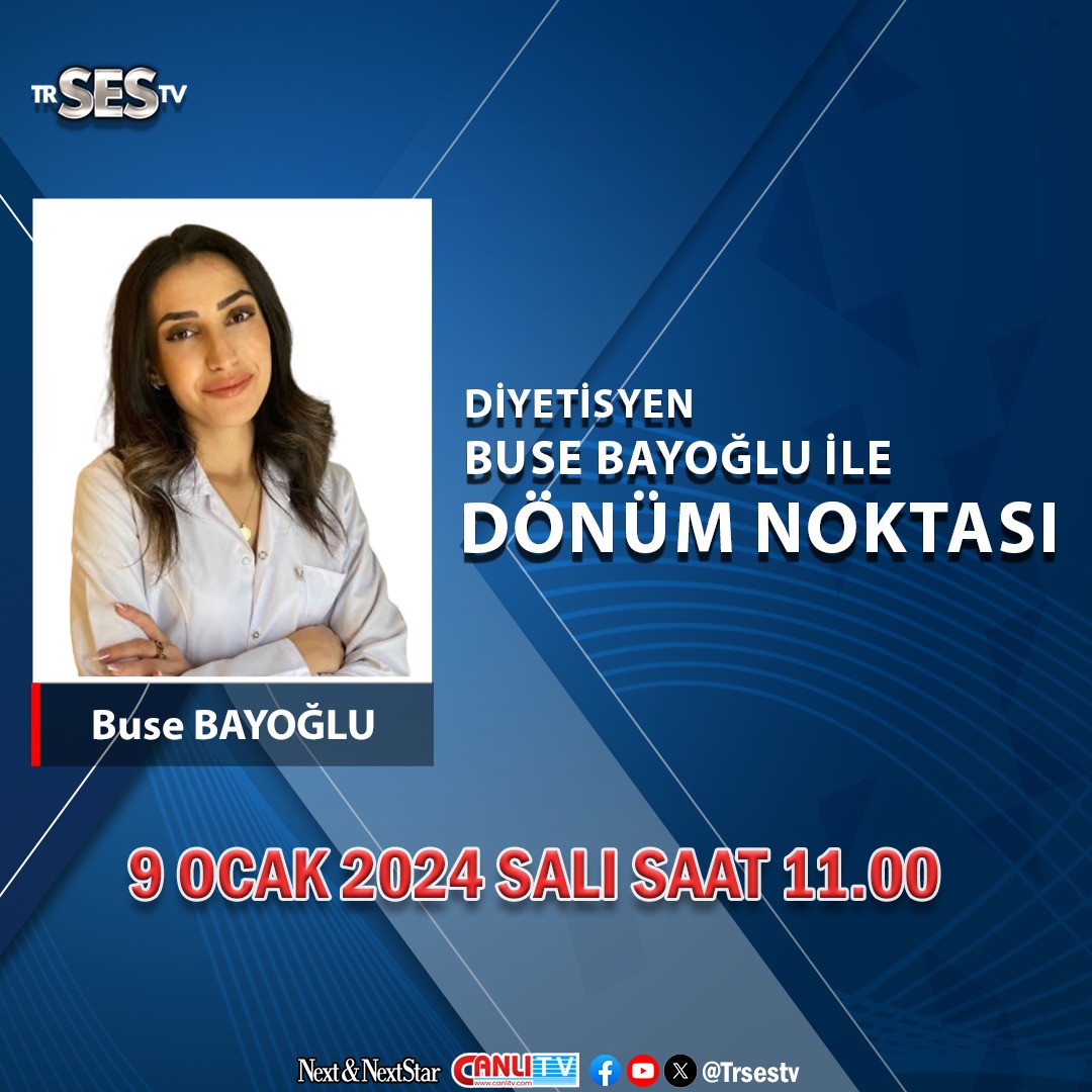 Diyetisyen Buse BAYOĞLU ile Dönüm Noktası programında yarın saat 11.00'de diyet ve sağlıklı beslenme ile ilgili bilinmeyenler konu olacak. Yayınımızı youtube Tr ses tv hesabından veya canlı tv üzerinden takip edebilirsiniz. 

#diyet #diyetisyen #trsestv #canlı #yayın #youtube