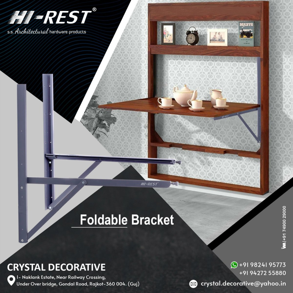ibais_hardware's tweet image. CRYSTAL DECORATIVE (RAJKOT)
 
For enquiry via WhatsApp click:
ibais.biz/9824195773

Mr. Rajesh Patel - 98241 95773
Mr. Pankaj Patel - 94272 55880
#foldablebracket #tablebracket #hardwareproduct #hardwarefitting #furniturefitting #furniturehardware
.
@IBAISMEDIA