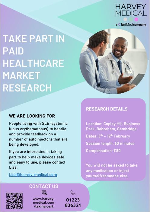 Any one living with Lupus who fancies sharing their views on some upcoming injection devices?  £80 for taking part in a 60min interview in Cambridge (UK). A great opportunity to shape the design of further. <a href="/lupusuk/">Lupus UK</a>.org.uk