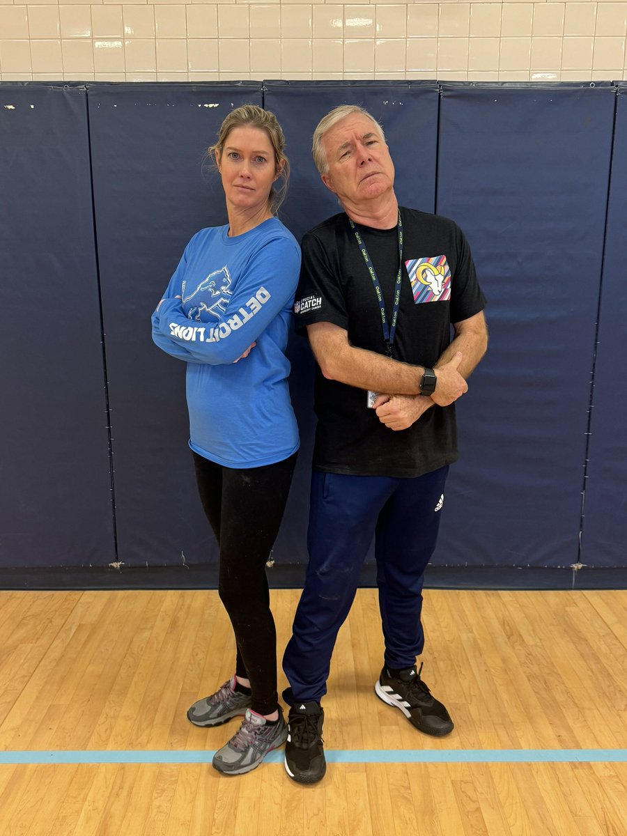 Oakton PE team is having a dilemma this week. Their favorite football teams, the Lions and Rams, are playing each other in the first round of the playoffs this weekend!