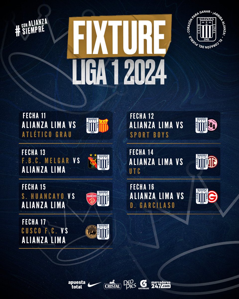 ClubALoficial's tweet photo. 𝑷𝒂𝒓𝒂 𝒆𝒔𝒕𝒂𝒓 𝒂 𝒕𝒖 𝒍𝒂𝒅𝒐, 𝒑𝒂𝒓𝒂 𝒒𝒖𝒆𝒅𝒂𝒓𝒔𝒆 𝒄𝒐𝒏𝒕𝒊𝒈𝒐... 💙🤝🏾

Este es el fixture oficial del 𝟐𝟎𝟐𝟒. ⚽️

¡Con todo, 𝗕𝗹𝗮𝗻𝗾𝘂𝗶𝗮𝘇𝘂𝗹! ⚪️🔵

#ConAlianzaSiempre https://t.co/U8K8owj4Ir