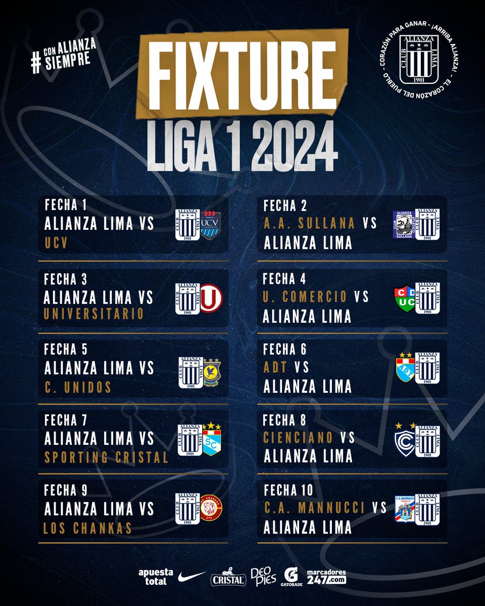 ClubALoficial's tweet photo. 𝑷𝒂𝒓𝒂 𝒆𝒔𝒕𝒂𝒓 𝒂 𝒕𝒖 𝒍𝒂𝒅𝒐, 𝒑𝒂𝒓𝒂 𝒒𝒖𝒆𝒅𝒂𝒓𝒔𝒆 𝒄𝒐𝒏𝒕𝒊𝒈𝒐... 💙🤝🏾

Este es el fixture oficial del 𝟐𝟎𝟐𝟒. ⚽️

¡Con todo, 𝗕𝗹𝗮𝗻𝗾𝘂𝗶𝗮𝘇𝘂𝗹! ⚪️🔵

#ConAlianzaSiempre https://t.co/U8K8owj4Ir