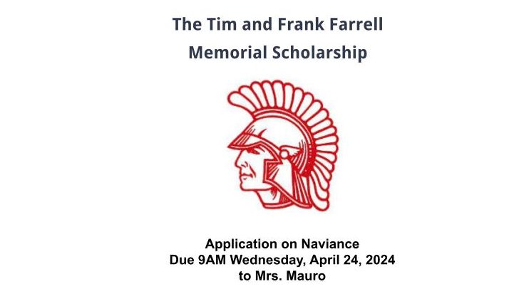 The 2024 Tim and Frank Farrell Memorial Scholarship is available to a Senior OTHS scholar, athlete, and leader. Due to Mrs.Mauro by 9AM on or before Wednesday, April 24, 2024. Application on Naviance. @MrsDKaszuba @A_DePasquale48 @Nmauroedu