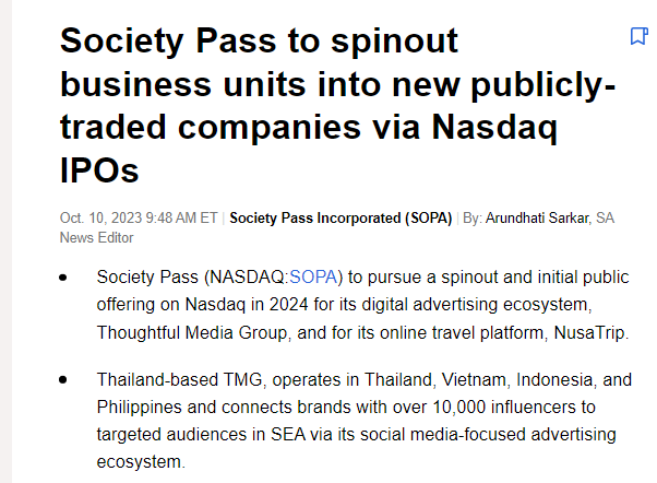 bullstreetplays's tweet photo. $SOPA Society Pass Inc Announced Equity Line of up to $40 Million to Invest into Operating Subsidiaries Projected to Go Public in 2024

$nutx $yten $rsls $aihs $lsdi $xos $catx $ctm $wto $sbfm $wrnt $mrin $egn $nir $slna $insg $ibio $rvsn https://t.co/g8frJLl7hf