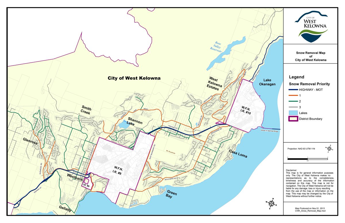 Snow is expected starting this afternoon and overnight, with up to 10cm by morning. Road crews will be out using the Priority 1,2,3 system as per the City map. Want to know how priorities are established, head on over to  westkelownacity.ca/en/our-communi…. <a href="/WestKelownaCity/">City of West Kelowna</a>