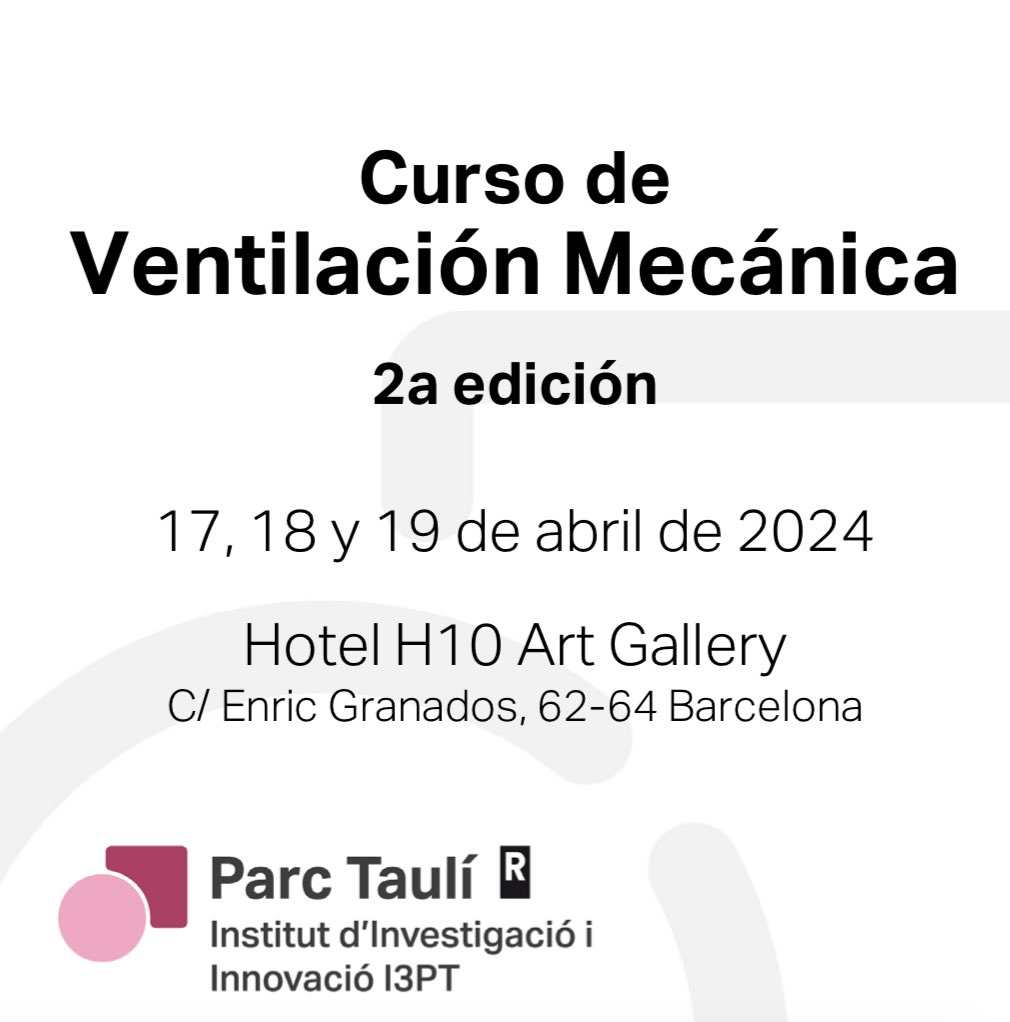 SOCMIC's tweet photo. Curso #iVent 2ªEd
… principios fisiopatológicos de la insuf. respiratoria aguda y manejo de ventilación mecánica.
Sesiones teóricas, discusión de casos clínicos y estaciones de trabajo
@CriticsTauli
Programa e inscripción:
https://t.co/LouMyGzqLS
Aval científic #SOCMIC https://t.co/fGpKCW6EJc