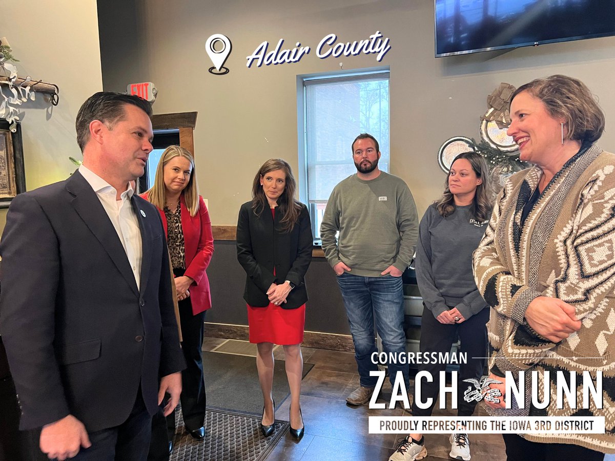 ZachNunn's tweet photo. Small businesses are the backbone of our economy. I spent time today with Adair County businesses discussing how we can cut back red tape to help job creators thrive! https://t.co/Yuqfp62kRx