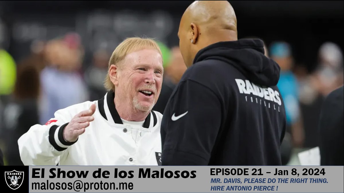 Episode 21 - Mr. Davis, please do the right thing: Hire Antonio Pierce!

Pledge to Mr. Mark Davis that he has the solution in front of him for his HC vacancy: Antonio Pierce.  He's the right coach for the Raiders and the future is bright with him.

youtube.com/watch?v=UxDsrW…