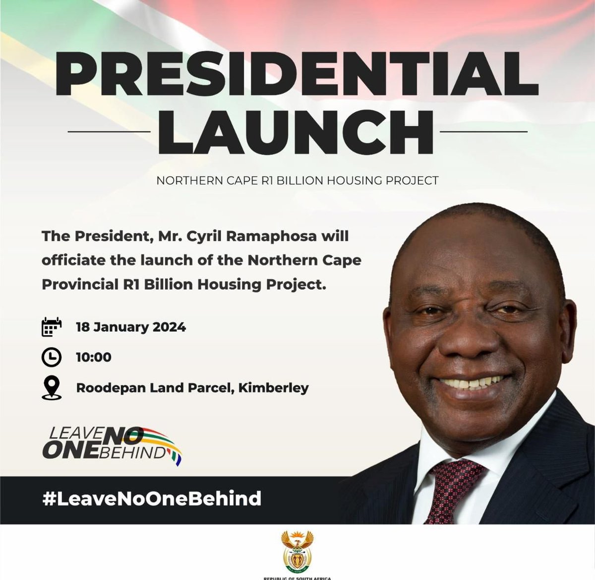 nc_coghsta's tweet photo. 🏠THE NORTHERN CAPE R1 BILLION HOUSING PROJECT PRESIDENTIAL LAUNCH
The President, Mr. Cyril Ramaphosa will launch the single biggest ever housing project in the Northern Cape.
The event for will take place in Kimberley.
#decenthousing
#moderngrowingsuccesfulprovince https://t.co/g10AXi4pgj