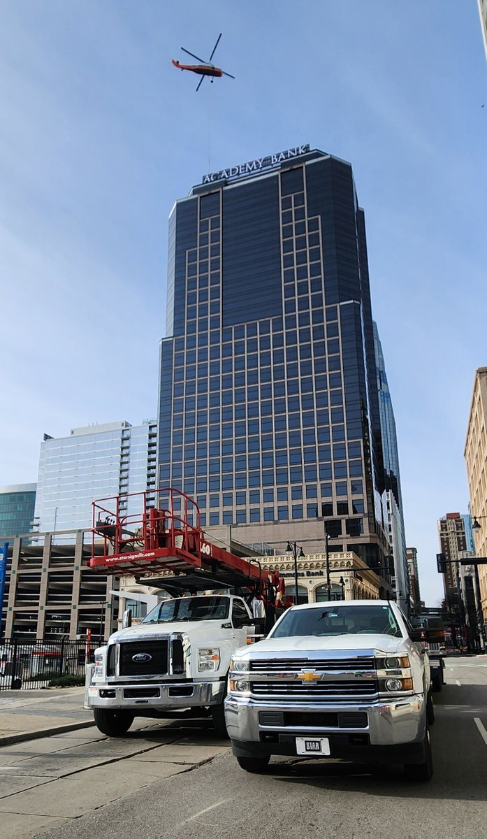 StarSignsLLC's tweet photo. 🚁✨ Something exciting is hovering on the horizon! We just completed an incredible helicopter sign installation at Academy Bank in Kansas City, Mo and we can't wait to show you! 🌟 Stay tuned for the video drop later this week. 🎥 #HelicopterSign #SneakPeek #StayTuned #StarMade https://t.co/rsMaSTlR1M
