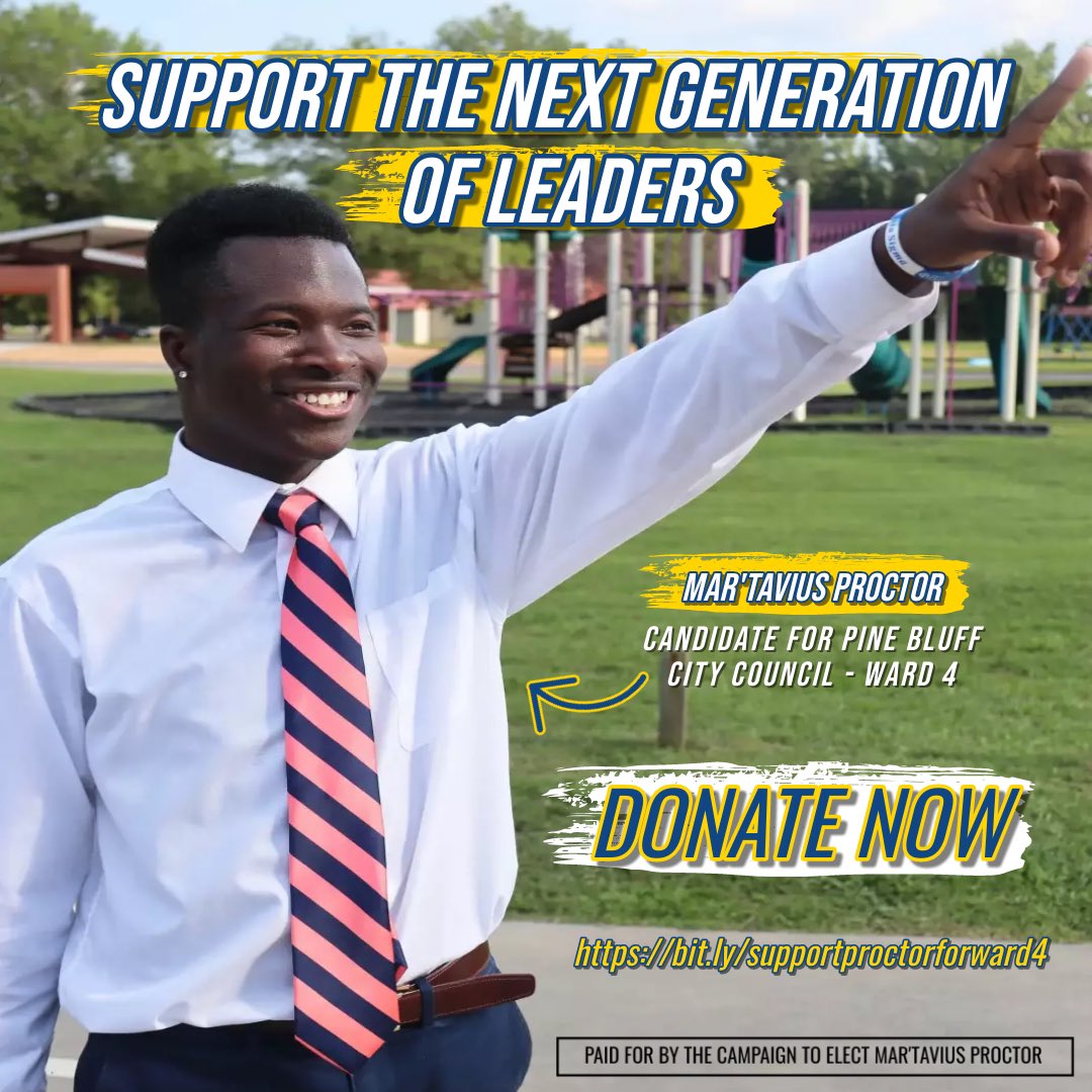 ProctorForWard4's tweet photo. I'm ready to take a stand and drive progress in Pine Bluff. Will you stand with meβ Donate Today π€πΎ
β’
β’
β’
#ProctorForWard4 #Proctor4Progress #ProgressTheBluff #PineBluff #UAPB #Dollarway #Arkansas #Arpx #explore #viral #trending #share #repost https://t.co/3aGf8M6GsN