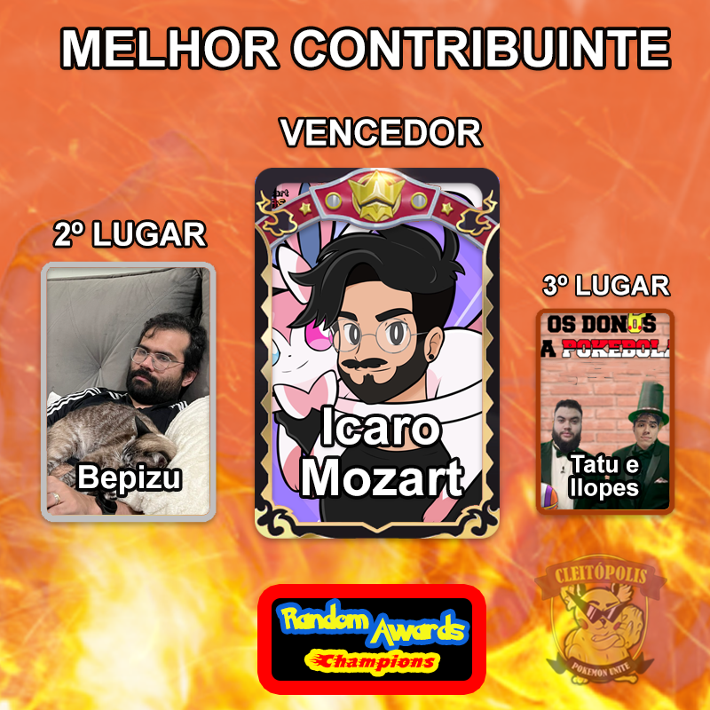 Cleitopolis's tweet photo. Aqui é a comunidade chegando junto. Em primeiro lugar, o criador de cards e talentosíssimo @IcaroMozartt, seguido pela MAIOR INVENÇÃO DO UNITE... O SIMULADOR DE DRAFT pelo @bepizu e por fim, Donos da Pokébola por @i_lopes_m e @Tatulizz.
#GOCU #PokemonUnite #Pokemon #RandomAwards https://t.co/BOATB8RDP5