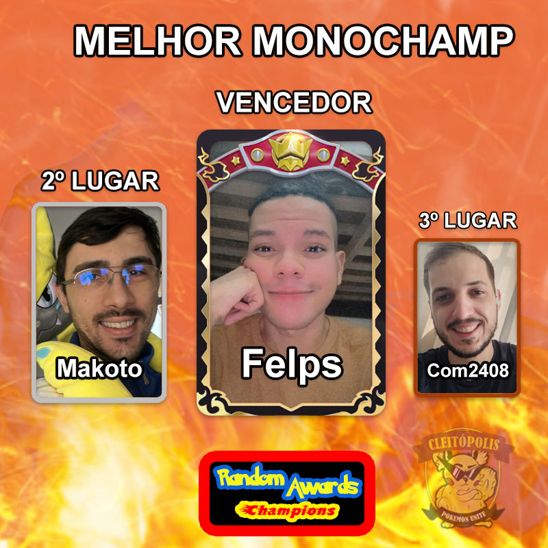 Cleitopolis's tweet photo. Pra finalizar, a categoria dos monos mais queridos (uns nem tanto) do Pokémon Unite. Em primeiro o @itsfelpss com seu Mew, seguido por @Makoto_x3 com seu Zeraora e por fim @ConradoCom2408 com seu Charizard. Parabéns!!!!!
#GOCU #PokemonUnite #Pokemon #RandomAwards https://t.co/c0qxHONwsg