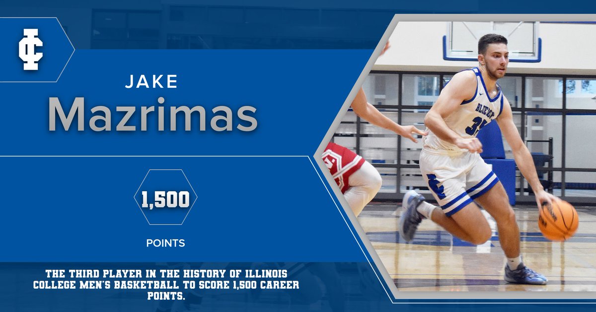 MBB | Congratulations to Jake Mazrimas. On Saturday, he became just the third player in IC history to score 1,500 points in a career. The senior from Lockport, Ill. currently ranks third in school history with 1,507 points.

#GoBlueboys #ICAthletics