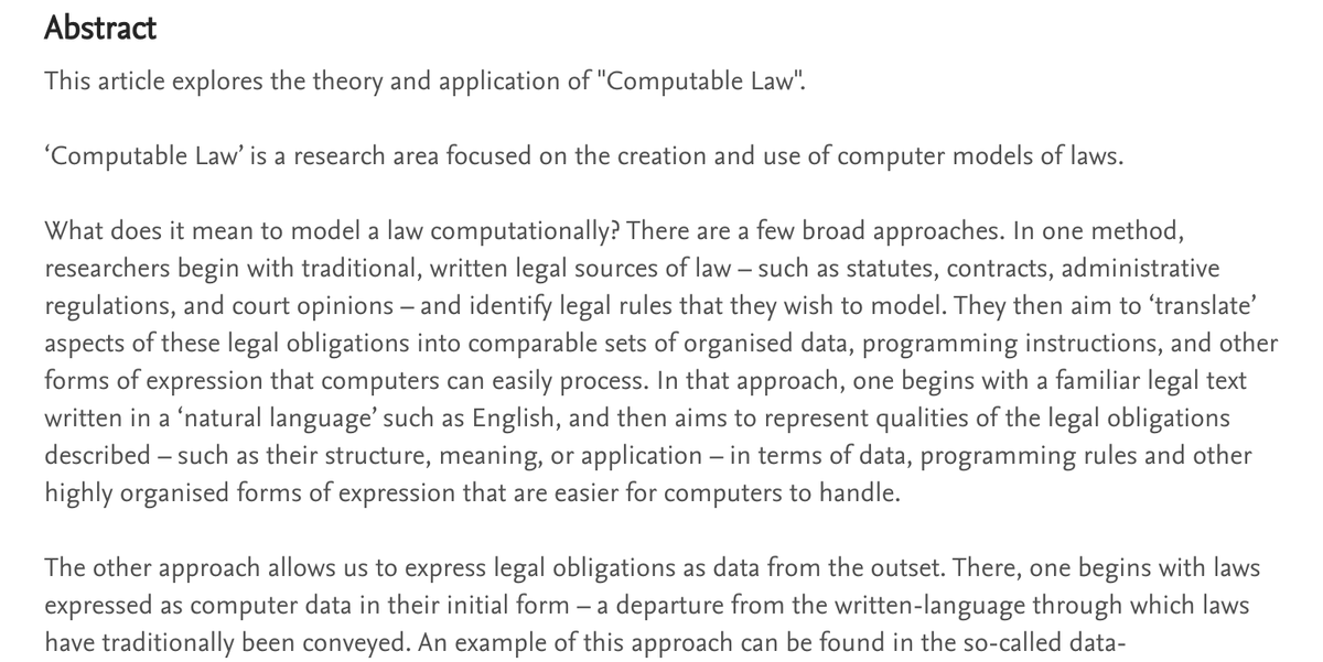 For those interested, I have a new draft article on SSRN - 'Computable Law and Artificial Intelligence' It will be forthcoming as a chapter in the Cambridge Handbook on Private Law and Artificial Intelligence. papers.ssrn.com/sol3/papers.cf…