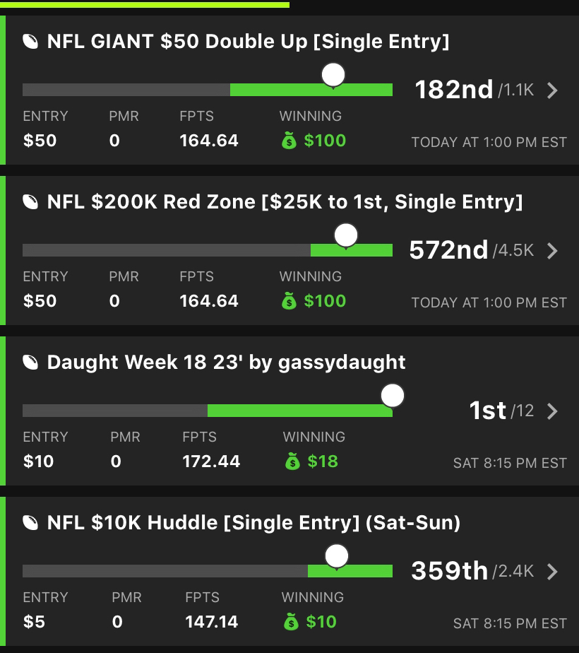 Had a long break for a while - eSports LOL on the verge for 2024, I AM BACK!  We will be killing in once again!

In the meantime, we will make some NFL money!

Join the Discord today!

discord.gg/adBWEyn8JT

#JusDFS+ #DFS #esports #NFL #DraftKings