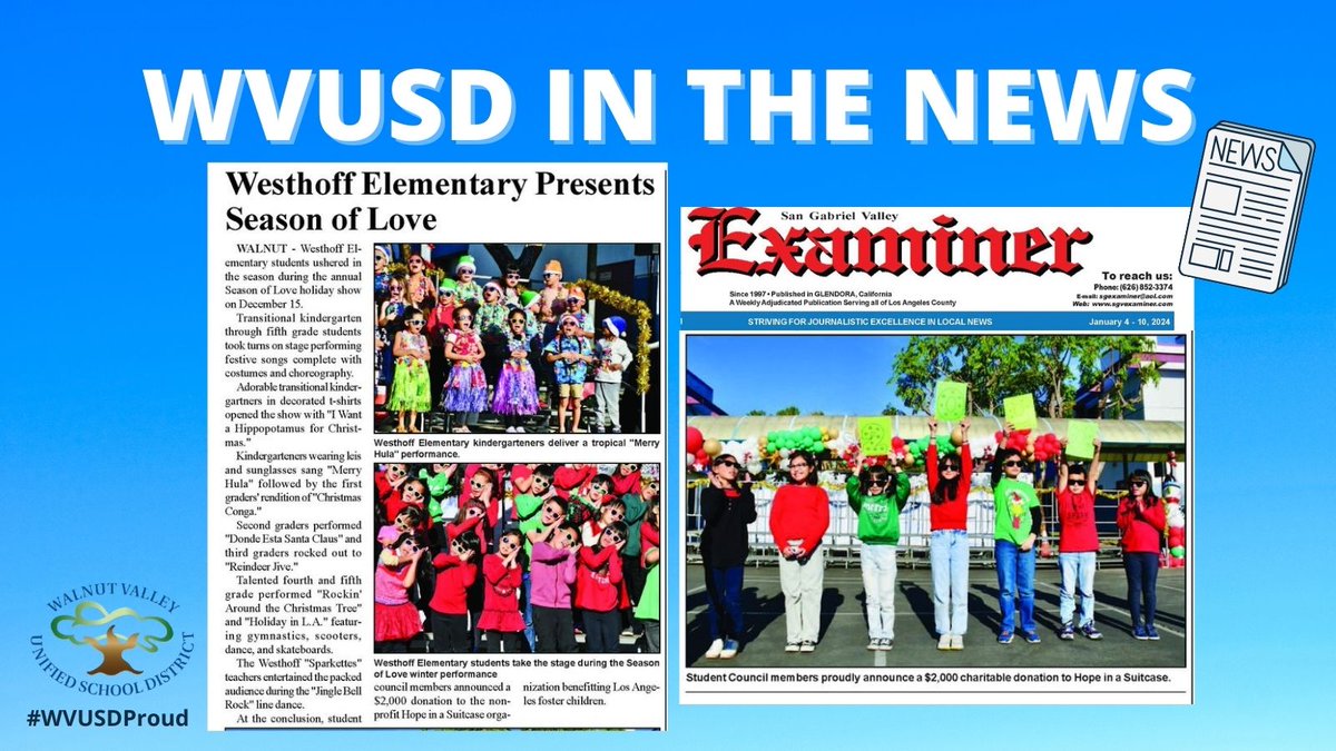 WVUSD_Tweet's tweet photo. Merry &amp; Bright! Happy to share the @WesthoffSchool Season of Love holiday show is featured in this week’s San Gabriel Valley Examiner. #WVUSDProud #KidsFirst https://t.co/DzbZ45pkZw