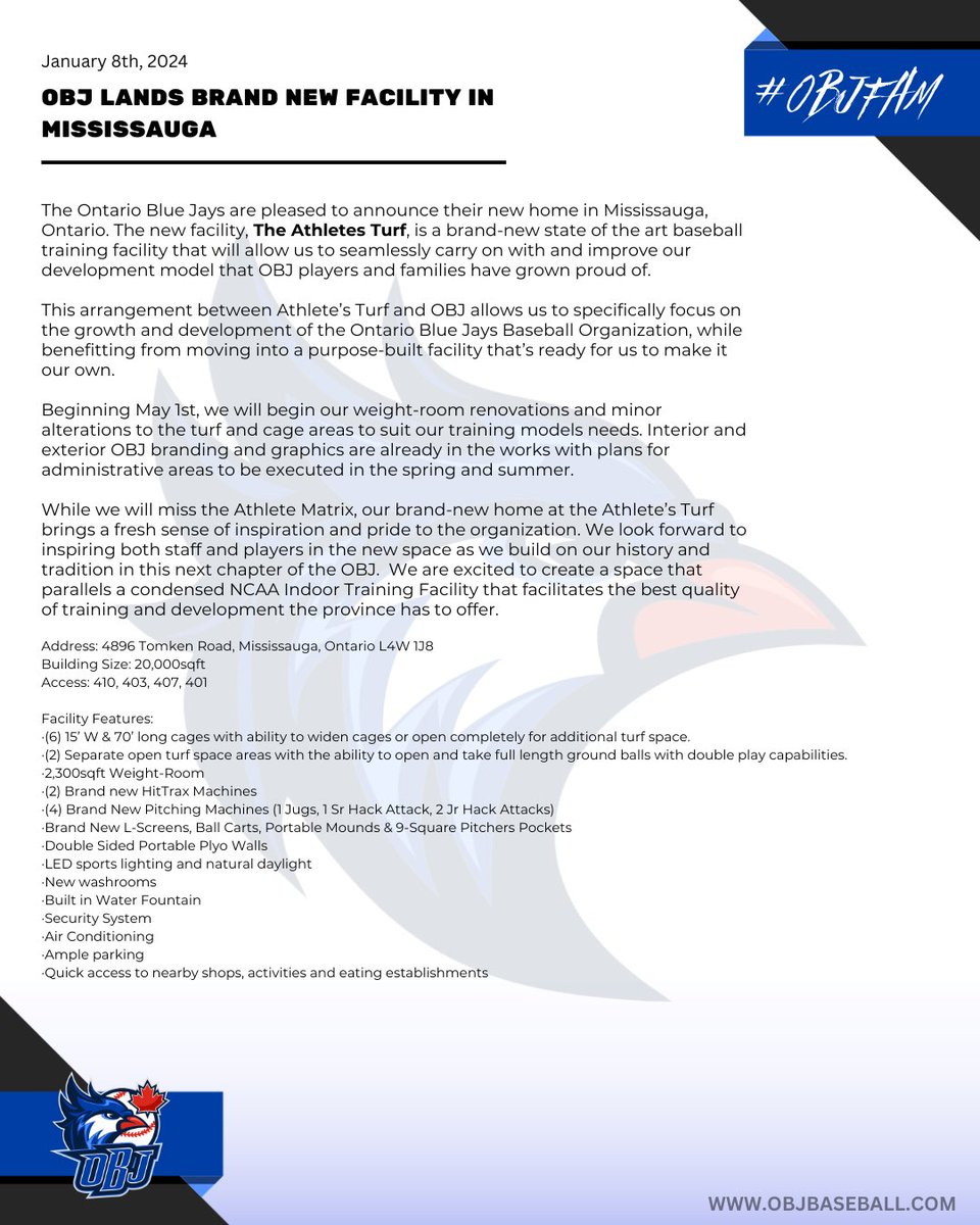 OntarioBlueJays's tweet image. 🚨Breaking news🚨
We are thrilled to announce our new home - a cutting edge facility in Mississauga🤝