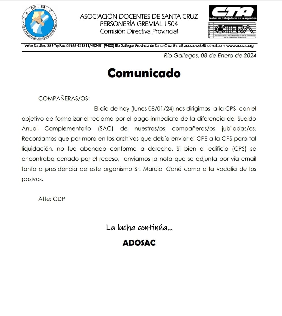 ADOSAC Provincial tweet media