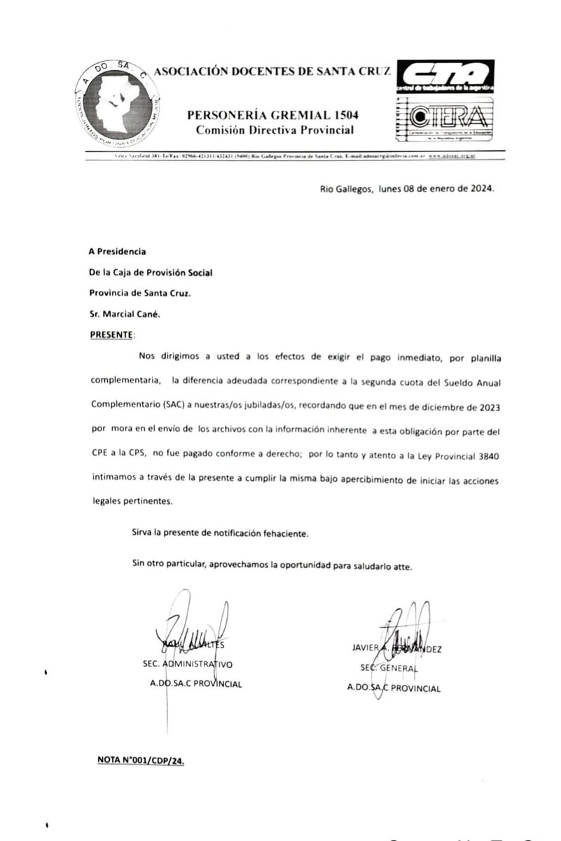 ADOSAC Provincial tweet media