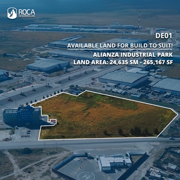 ROCADesarrollos's tweet photo. Available land for Build to Suit in #Derramadero, #Coahuila, #Mexico.

Our DE01 has a land area of 24,635 sm- 265,167 sf, located 2 minutes from #Chrysler and #Daimler (OEMs).

Contact us at
info@rocadesarrollos.com
 
 #BuiltToLast #RealEstate #AMPIP #InvestInMx #Saltillo https://t.co/PR9yp5baf0
