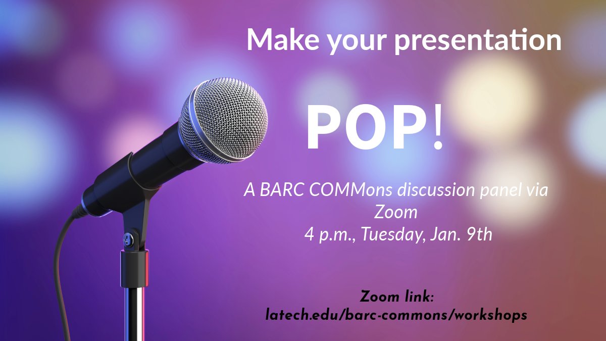 BarcCommons's tweet image. Join us tomorrow for a few tips on taking a presentation to the next level! 

Join via Zooom (login to your account first!) : 
Zoom link: 
latech.edu/barc-commons/w…