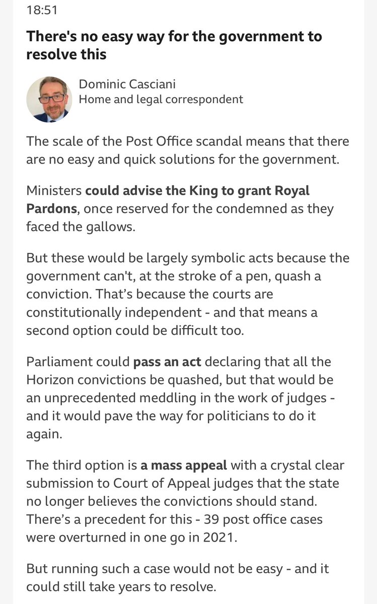 I understand the concern expressed here about passing an Act but I am not convinced. If, exceptionally, quashing a group of convictions by legislation is the right thing to do, paving the way for Parliament to do the right thing in future is no bad thing. bbc.co.uk/news/live/uk-p…