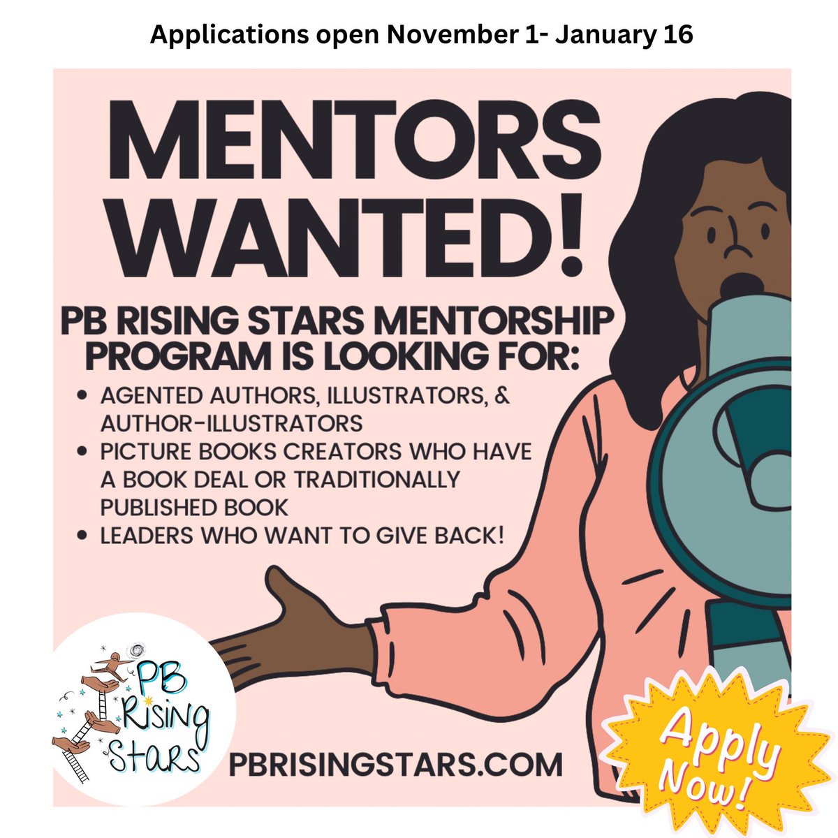 If you’re looking for a way to give back to the #kidlit community, consider becoming a mentor with #pbrisingstars . It’s an incredible program. I can say from personal experience as a mentee that it had a profound impact & I’m forever grateful. Apps close soon!