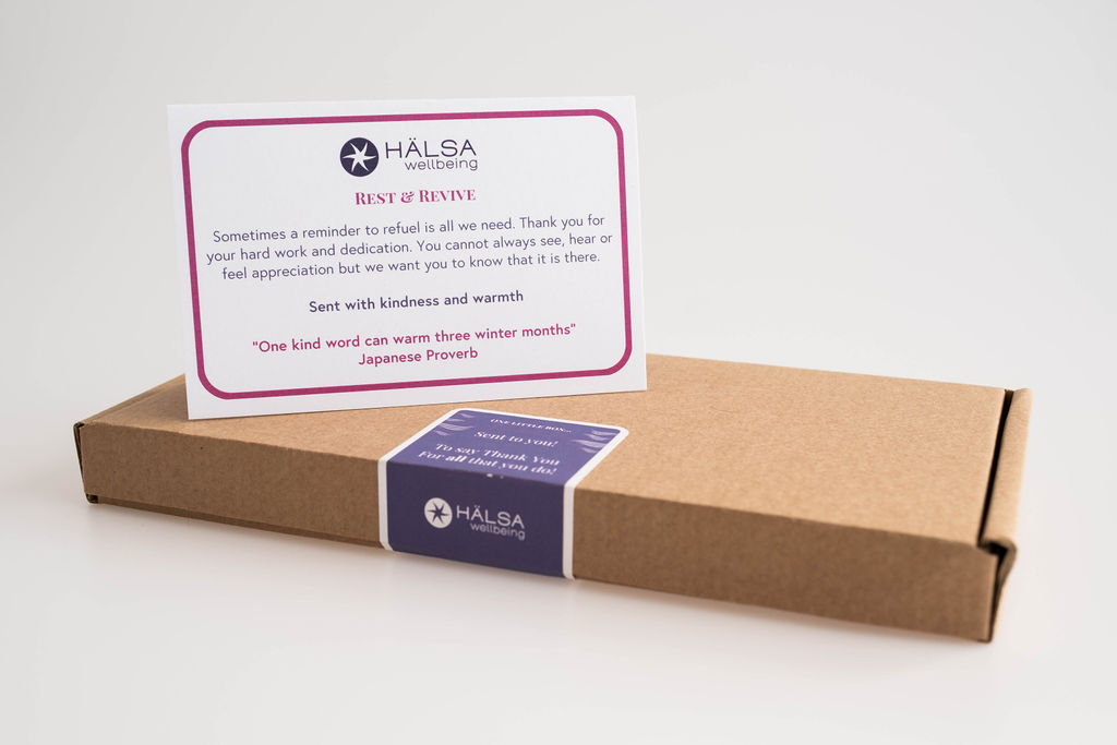 Do you have employees you would like to thank, or reach out to? Our Rest and Revive Educational box offers tips on Wellbeing, some simple gifts and a chance to say you care. 
For more information on our range of educational products and gifting halsawellbeing.com/shop