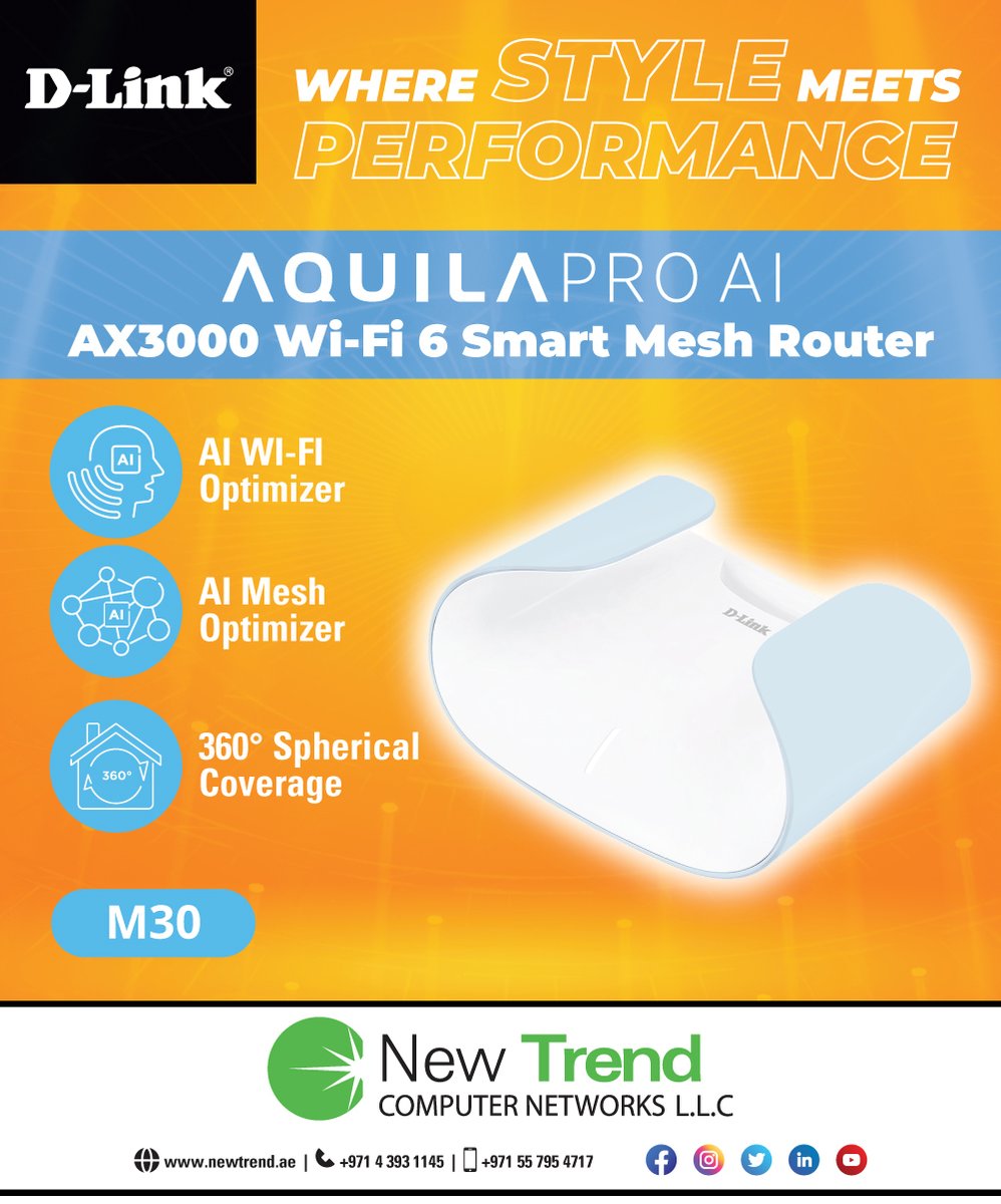newtrendCN's tweet image. #DLink AX3000 Wi-Fi 6 Smart Mesh Router M30
Eco-friendly Design: With a housing made from post-consumer recycled materials and delivered in sustainable packaging, the #M30 was designed to reduce its environmental impact

#aquilaproai #newtrendcomputernetworks