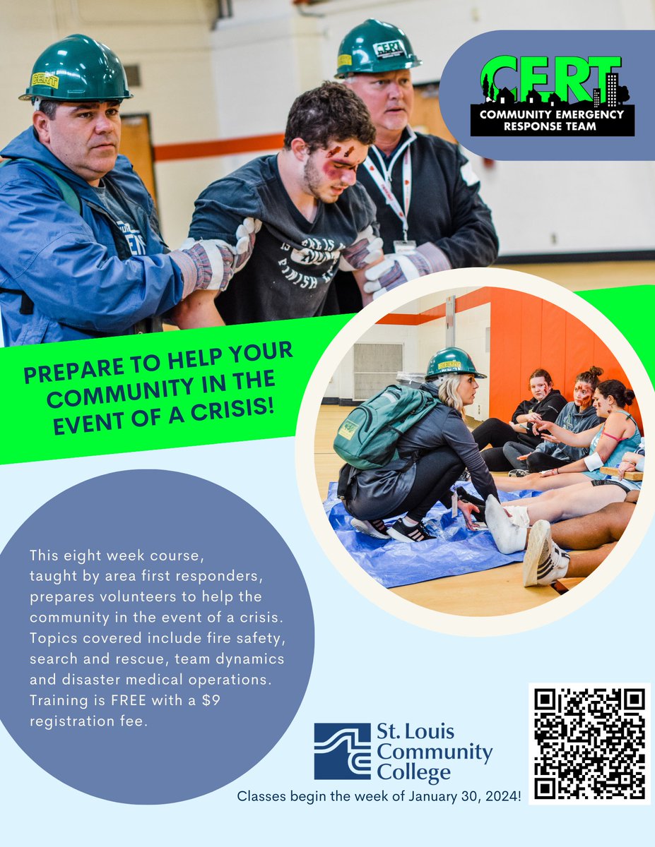 StlCoOEM's tweet photo. Ready to make a difference in your community? Register now for CERT's 8-week program led by local first responders! Gain essential skills in fire safety, search and rescue, team dynamics, and disaster medical operations.
REGISTER NOW: https://t.co/5eLkCbpbcq https://t.co/WvrPl0mWy4