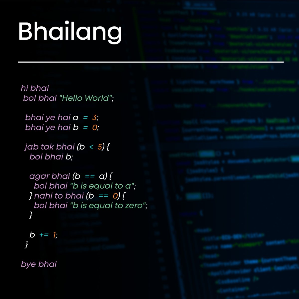 mslmdev's tweet photo. Most of you would be familiar with common programming languages such as Python, Java, and C++.

There are some very unique programming languages like Bhailang and Urdu Script.

How many languages do you know about? 

#mslm #mslmdev #coding #langauges #techworld #techindustry https://t.co/6MHg1689CT