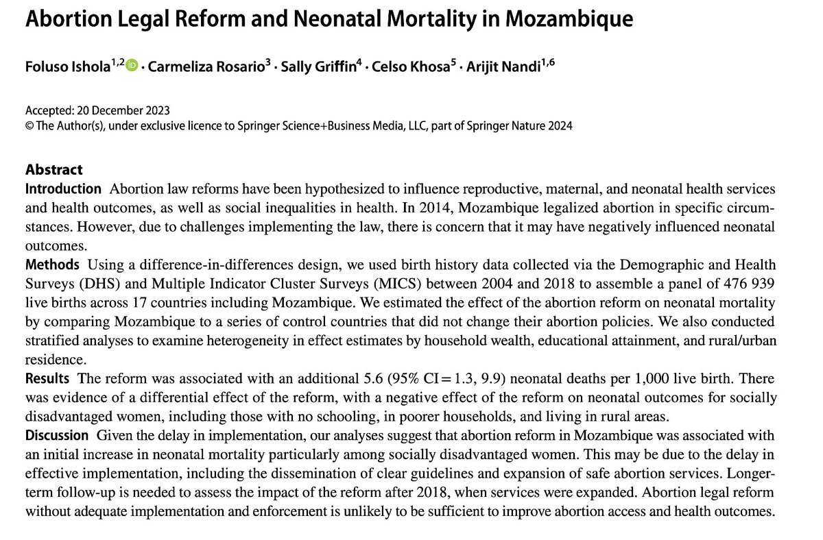 Foluso Ishola (@follyjan) on Twitter photo Read our latest #research on abortion legal reform and neonatal mortality published with <a href="/SpringerNature/">Springer Nature</a>
in Maternal and Child Health Journal. rdcu.be/dvhpz Read our latest #research on abortion legal reform and neonatal mortality published with <a href="/SpringerNature/">Springer Nature</a>
in Maternal and Child Health Journal. rdcu.be/dvhpz