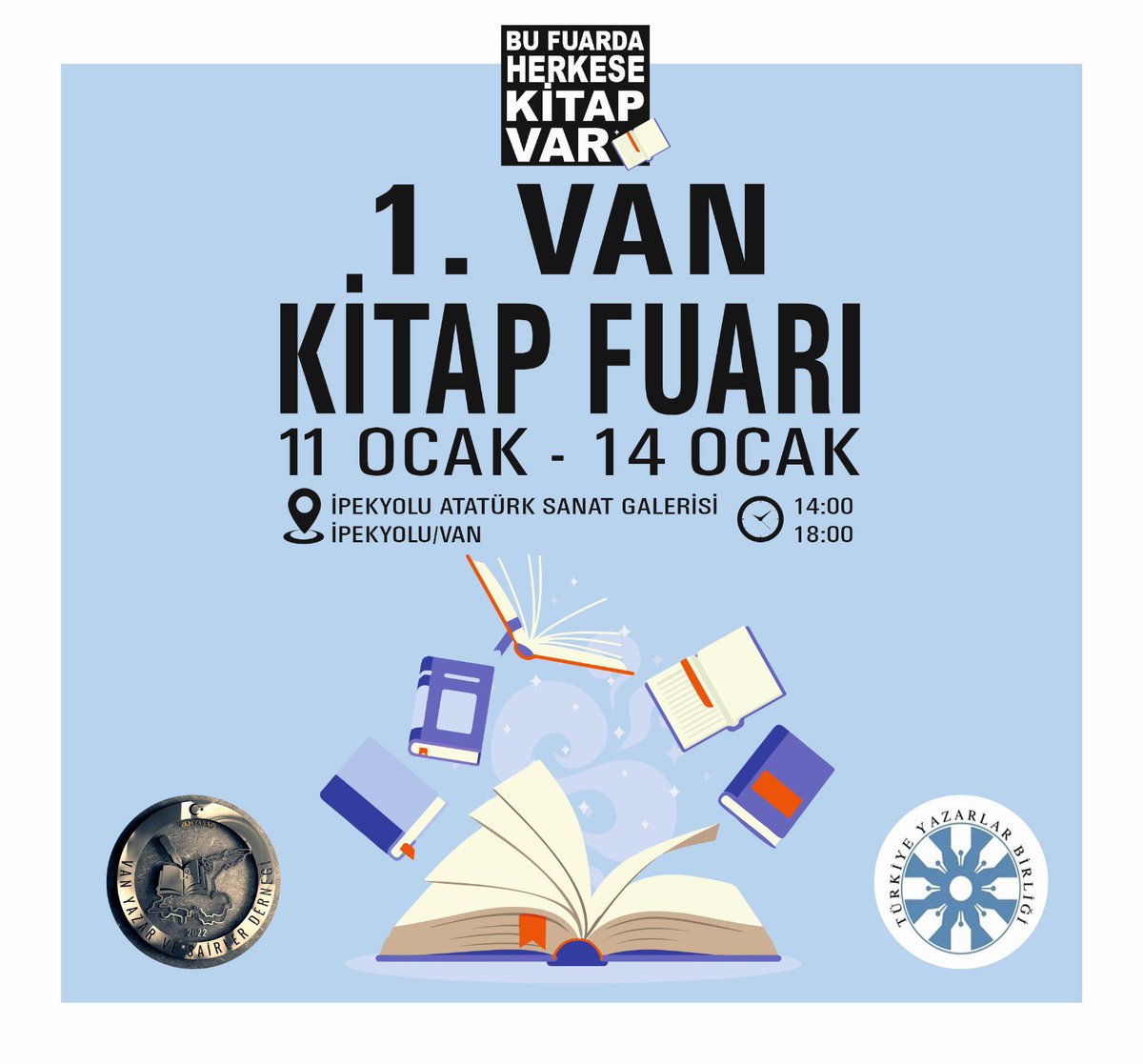 YazarVan's tweet photo. TYB Van Temsilciliği, VANYAŞAD işbirliğinde 11-14 OCAK 2024 tarihlerinde I. VAN YEREL KİTAP FUARI düzenlenecektir. Van üzerine çalışmaları olan, Van’da yaşayan, Vanlı olan 65 şair, yazar ve akademisyenin iştirak edeceği Fuar, Van tarihinde bir ilki de teşkil etmektedir
@TYB1978 https://t.co/L1CylTIG41