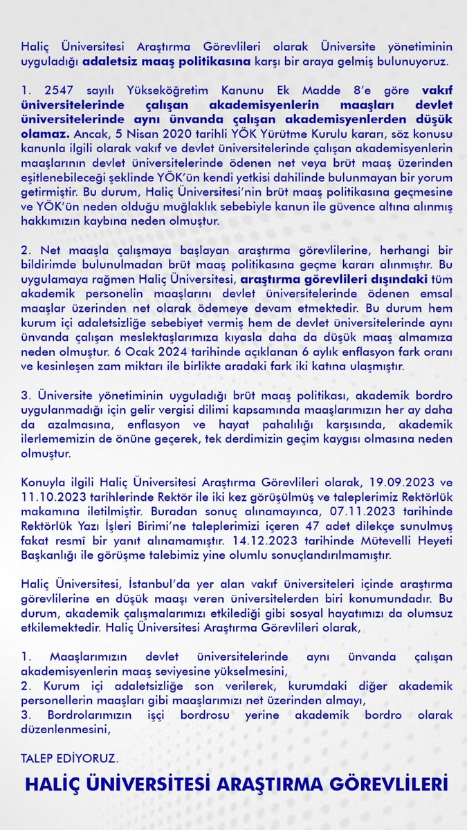 ogretmensendika's tweet photo. 📢
Bugün 21.00'de @VakifSendika birimi X hesabından Haliç Üni. ar. gör. düzenlediği "eşit işe eşit ücret" temalı hashtag kampanyasına katılacağız. 

@halicunv akademik per. ücretini düzenlerken sadece ar. gör. ücretine devletin çok altında zam yapıyor. 

 Katılımınızı bekliyoruz. https://t.co/mpsLNmpkkk