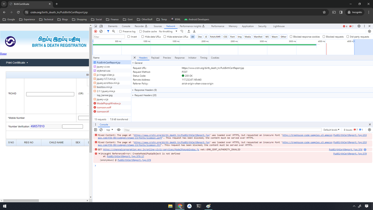 ImGokulM's tweet photo. Dear @ptrmadurai !
I'm trying to download my son's Birth Certificate, but couldn't complete the same. Facing the issue for about a week.
Please help me in redirecting the image below to the right one. I've saved some time for the IT people by getting this exception log 🧐 https://t.co/LYsTMK3lSN