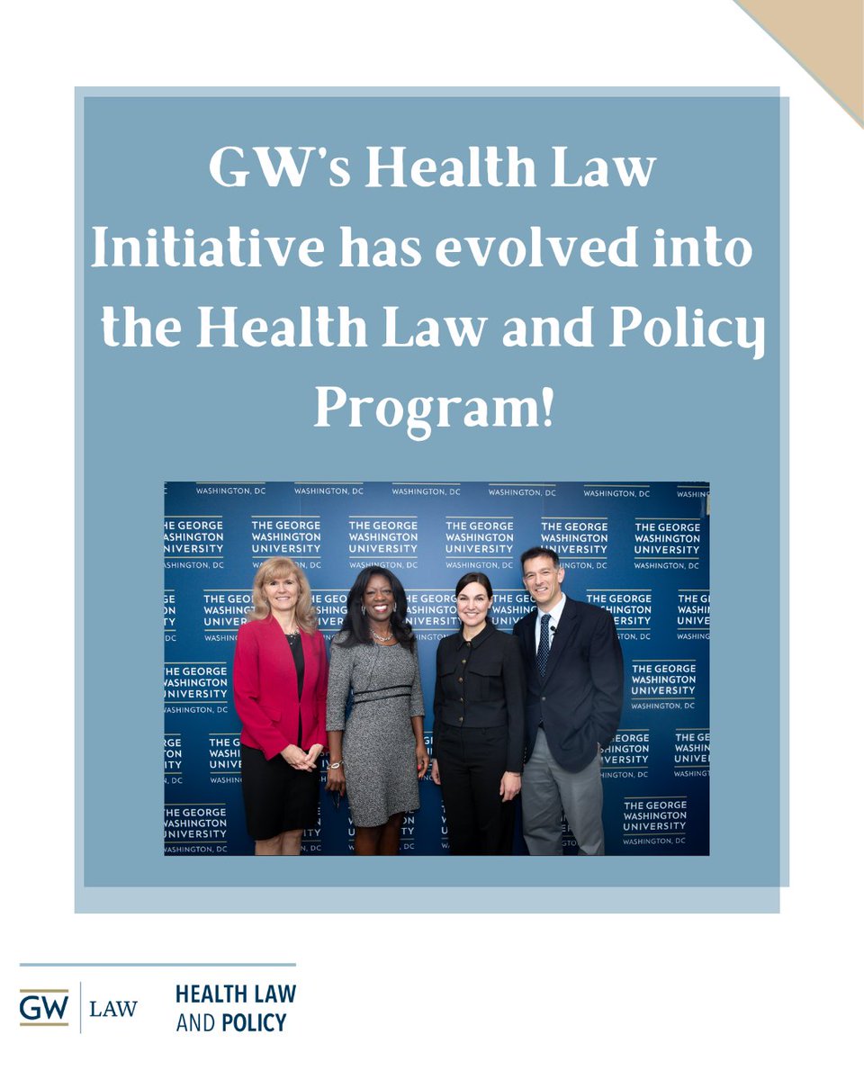 gwhealthlaw's tweet photo. GW's Health Law Initiative has evolved into a Health Law and Policy Program! The new Program provides a robust  curriculum to introduce students to  health law subjects and presents a wealth of programming and field placement opportunities! https://t.co/7CimCfICqA