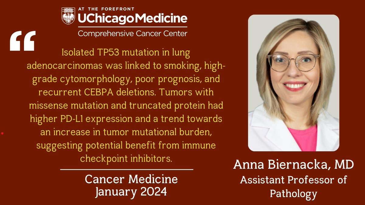 UCCancerCenter's tweet photo. A recent publication in @CancerMedicineJ highlights the capacity of TP53 mutation alone to drive lung adenocarcinomas. Future studies hold significant implications for prognosis and therapy ⚕️💪🏻🎗️
@UCCancerCenter @@UChicagoPath @Pathology_URMC @UMichPath
https://t.co/UreiK4oKII https://t.co/r1L5bTANEj