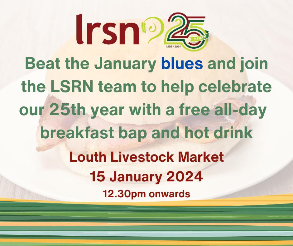 Lincsruralhelp's tweet photo. Don’t forget next Monday afternoon we will be at Louth Livestock Market to celebrate our 25th anniversary and Farmhouse Breakfast Week so make sure you pop along and enjoy a breakfast bap on us. #lrsnturns25 #Time2Talk #celebratewithus https://t.co/kSwEK1lXxU