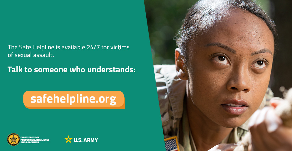ArmyResilience's tweet photo. The DOD Safe Helpline is available 24/7 for victims of sexual assault. Talk to someone who understands: https://t.co/0NW3y30BIR #SHARP #SafeHelpline https://t.co/NYJBl3y2Qd