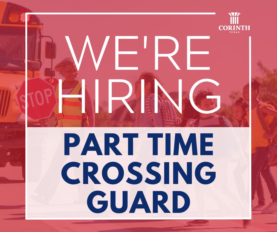 The City of Corinth is searching for a Crossing Guard! This part-time position assists students to safely cross designated intersections and thoroughfares at crosswalks and in accordance with City safety standards. Read the full job description and apply: loom.ly/94qYVSE