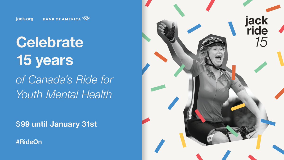 Jack Ride is BACK! Join us on May 25, 2024 as we celebrate our 15th year of cycling for youth mental health. Go to jack.org/ride to register. Register before January 31st, and you'll automatically be entered to win a bike courtesy of Louis Garneau!
