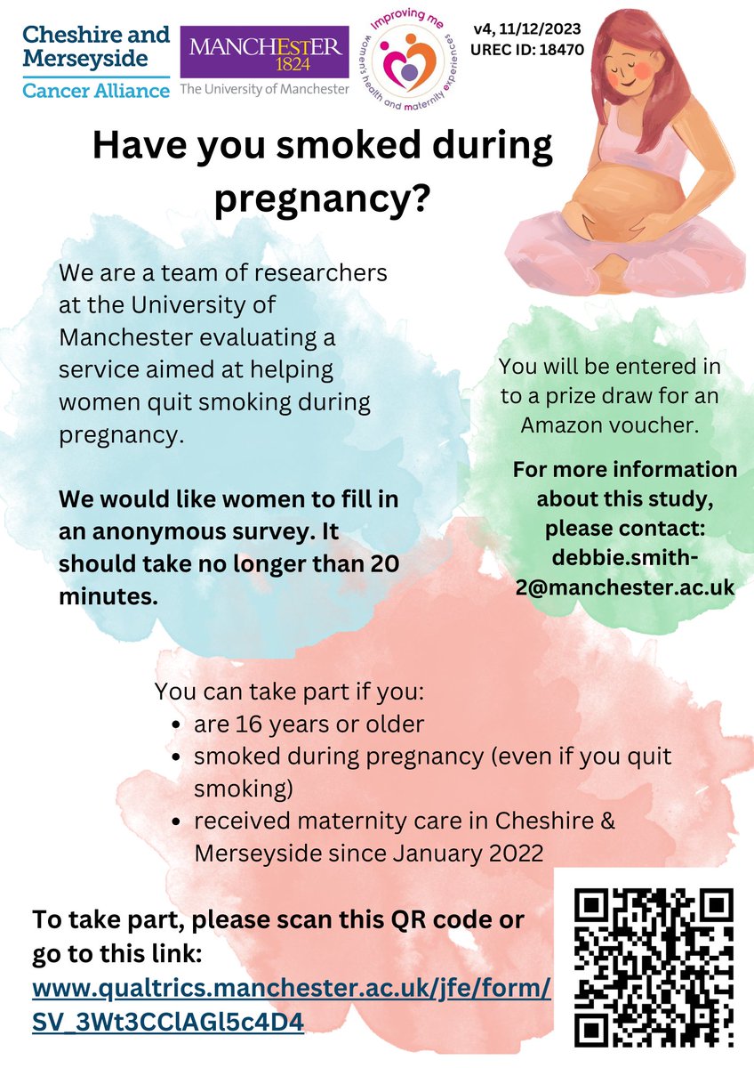 Received maternity care in Cheshire &amp; Merseyside, UK since January 2022?
Smoke during #pregnancy or quit after you found out you were pregnant?
Would you fill in a short #survey to share your experiences?
Please visit qualtrics.manchester.ac.uk/jfe/form/SV_3W… for more info &amp; the survey.
Thank you