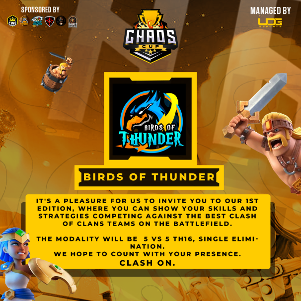 We are excited to both Sponsor and Participate in this event!!!   We wish all the teams the best of luck

@Chaos__Cup 
#ClashOfClans