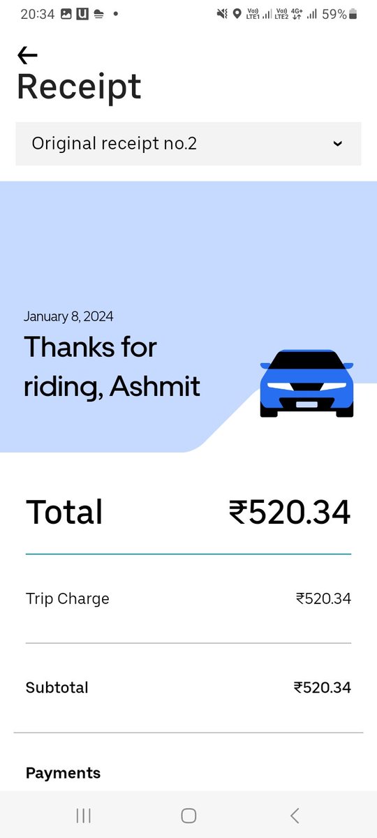 a_dassi's tweet photo. One thing I don't understand about @Uber is why don't they notify the users if there is a price change from the original fare?? Today due to unexpected traffic I got delayed by more than an hour. When the fare was completed, I got a payment req on gpay for 520 . 1/n https://t.co/D5F8xRAm4U