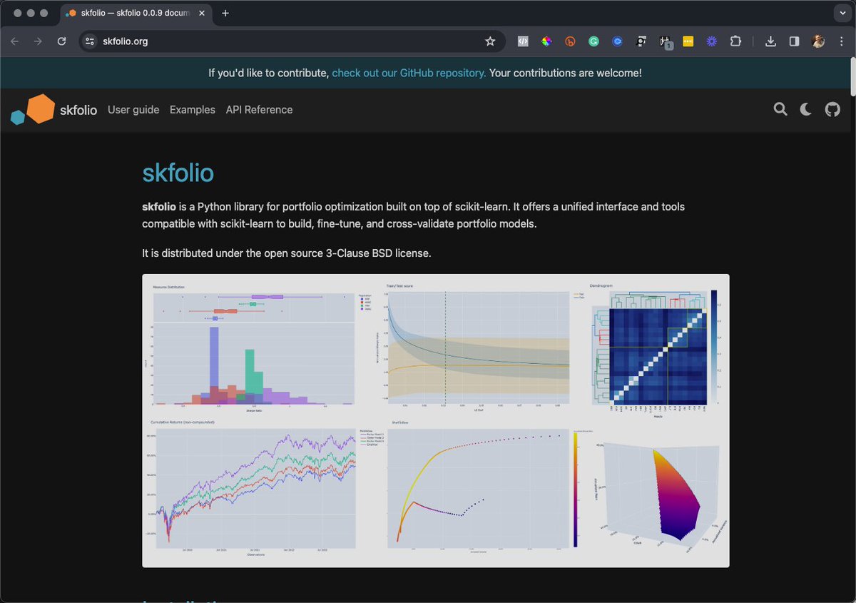 quantscience_'s tweet photo. The #python ecosystem for algorithmic trading continues to get better. 🚀

Today we just added a new library to our Python Quant Stack (Dev Version):

skfolio: Scikit Learn meets Portfolio Optimization. 

Let's dive in. 🧵 https://t.co/nBXEB9rcTk