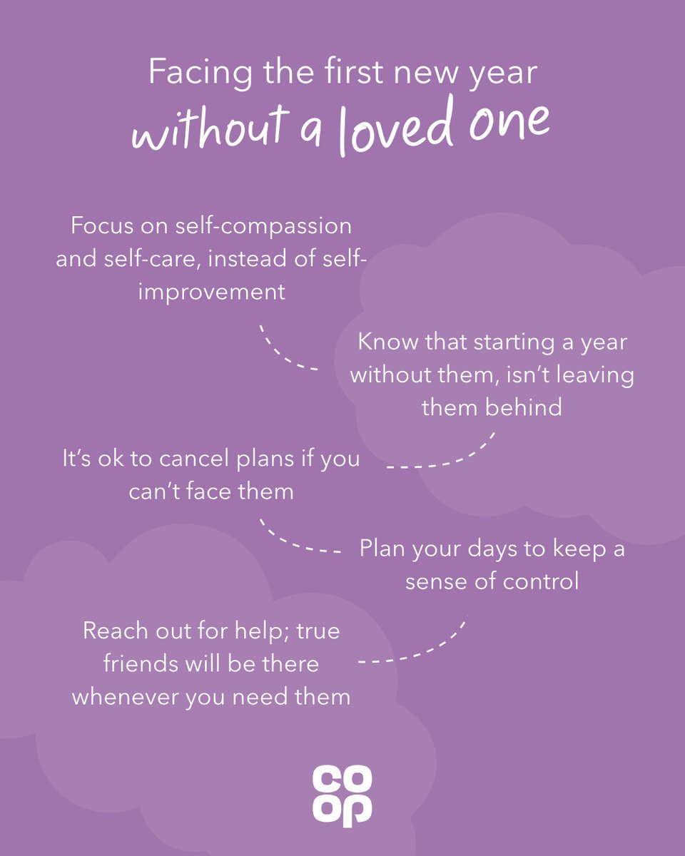 CoopMPCatford's tweet photo. Thinking of everyone who's going into the new year without their loved ones. Saw these pieces of advice from @CoopFuneralcare and thought it could help 💙 https://t.co/06xHRY9clo